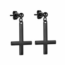 Edelstahl-Ohrringe "Inverted Cross", schwarz