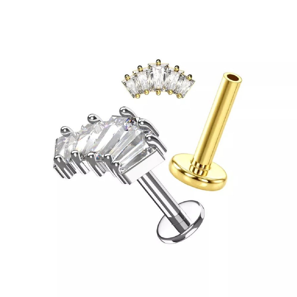 Piercingstecker "Kristallfächer", Chirurgenstahl 316L