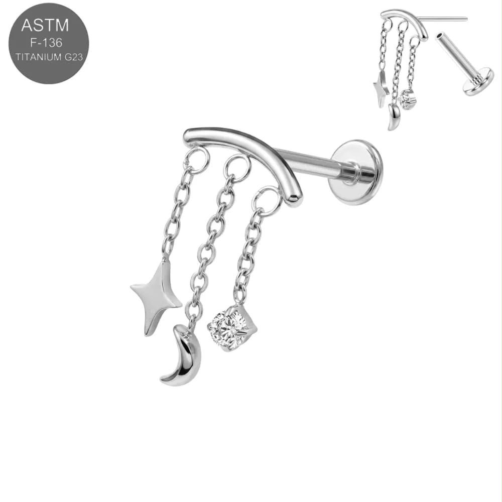 Piercingstecker "Mond und Sterne", Titan – Bild 3