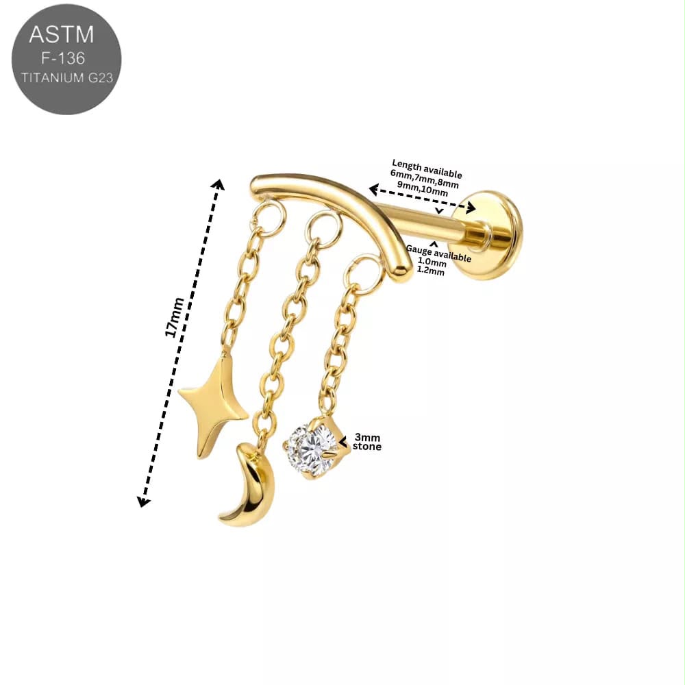 Piercingstecker "Mond und Sterne", Titan – Bild 2